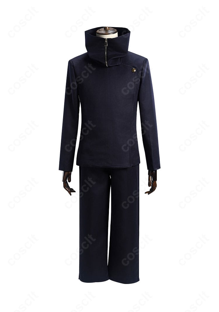 呪術廻戦 狗巻棘コスプレの正面。高めの襟とスヌードの形がはっきり見えるクールな制服デザイン。