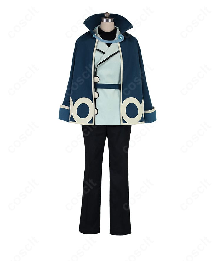 スピネル コスプレ衣装の正面全体。ロングコートとマントの直線的シルエットがわかるカット