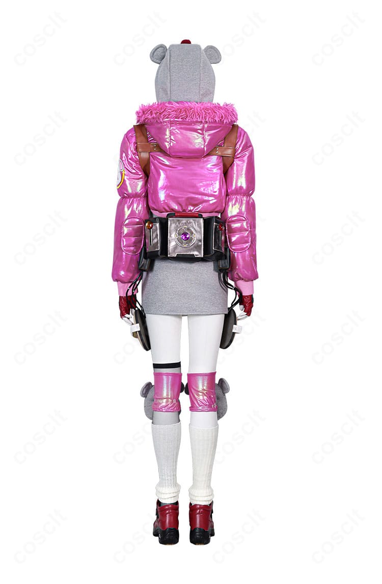 コスプレ衣装の背面ディテール。背面開閉構造と装飾の配置、裾のラインを確認できるバックショット。