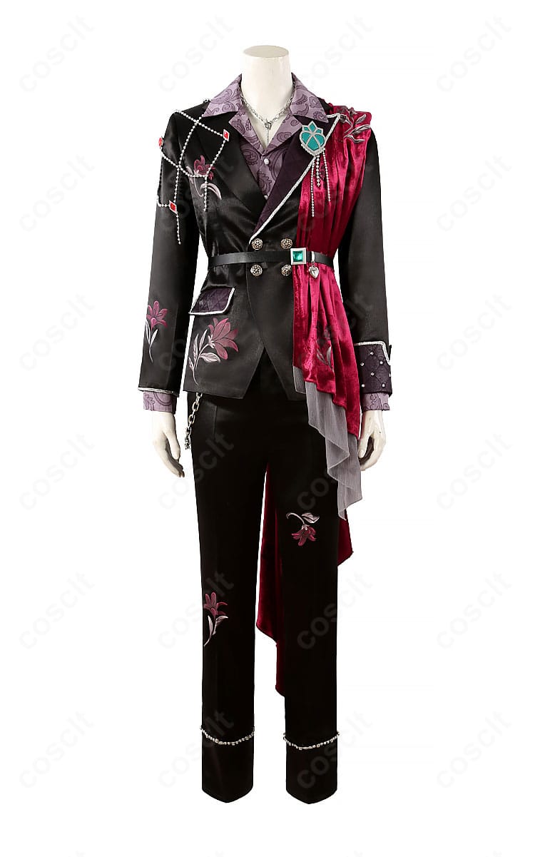 グルマンの香り コスプレ衣装 正面全体。コートとショールの配色、胸飾り・チェーンの配置が分かるフロントビュー