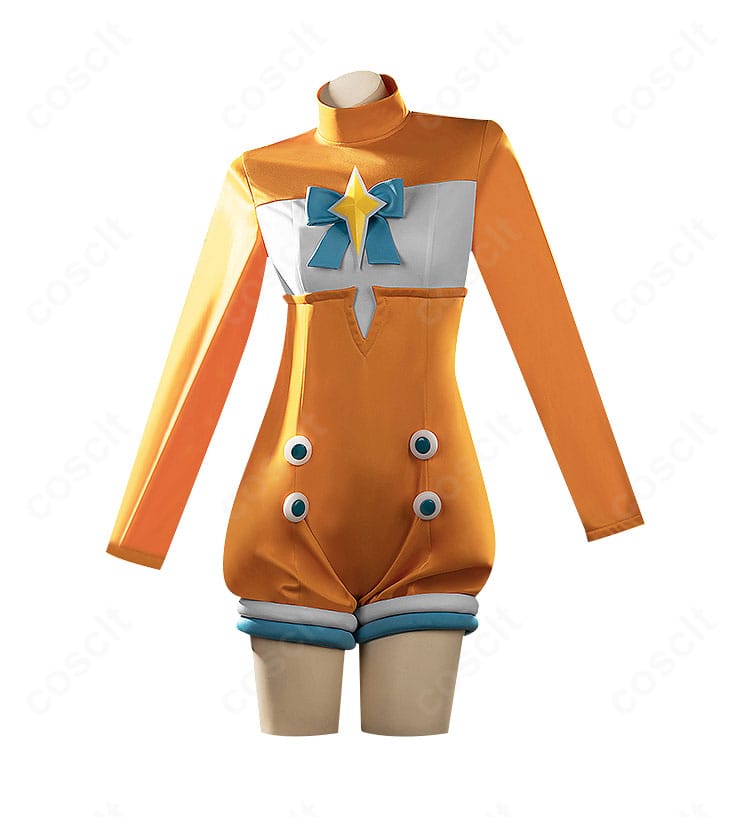 インナー(ジャンプスーツ)正面の装飾アップ。エイプリルフール衣装特有の胸元意匠と生地感をクローズアップ。