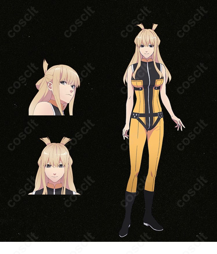 戦隊大失格・錫切夢子のコスプレ衣装を正面とキャラビジュアルで比較できる合成画像。落ち着いた配色とラインを高再現。