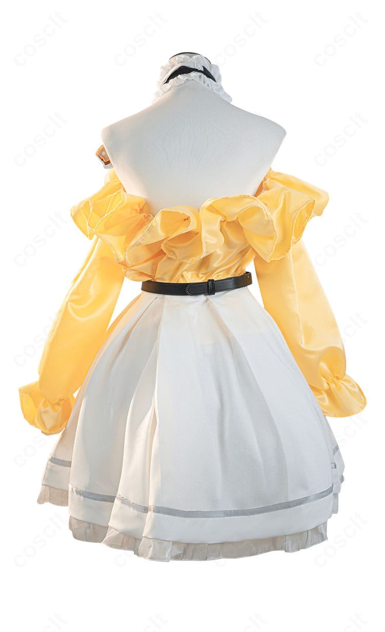 エミリア コスプレ衣装 背面。背中の開閉構造とリボンの結び目、裾の落ち感を確認できるカット