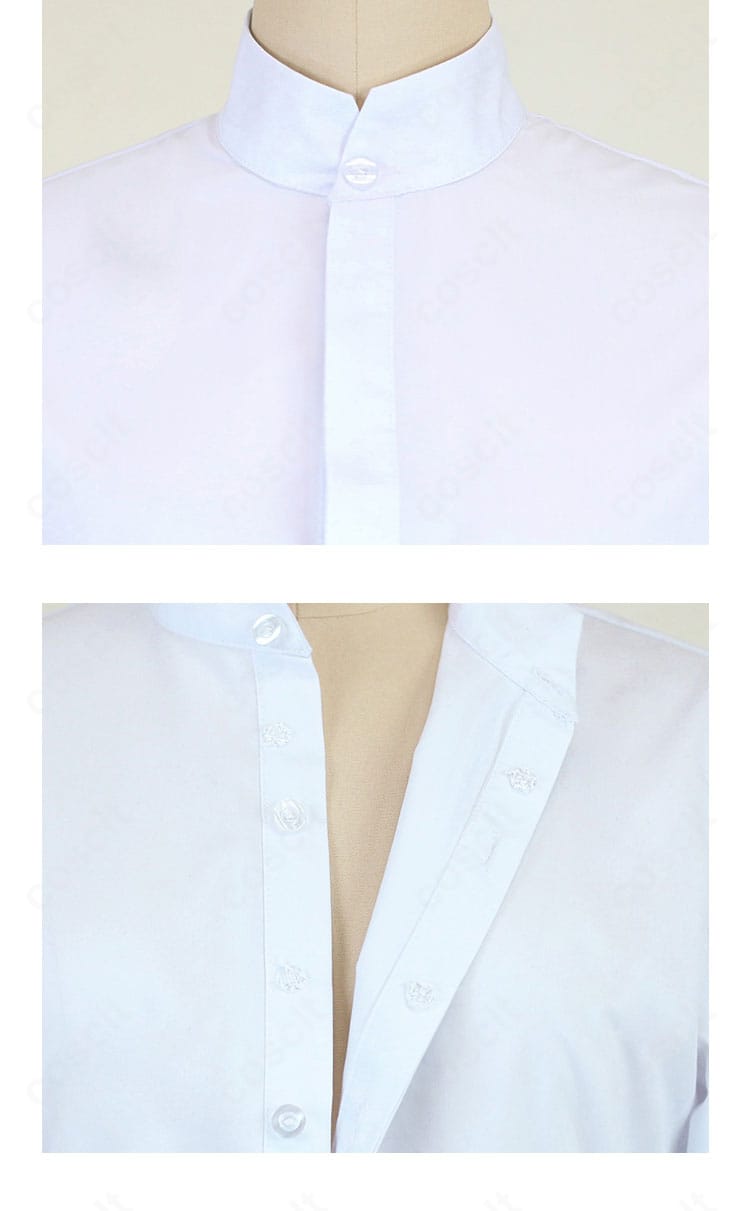 ギーマ コスプレ衣装の襟デザイン。襟の形状と折り返しの立ち上がりを確認できるアップ。