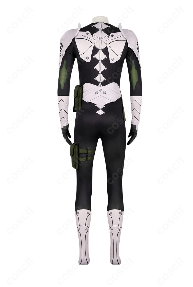 日比野カフカ戦闘スーツの背面。背中の切り替えと装飾のレイアウトがわかるディテール。