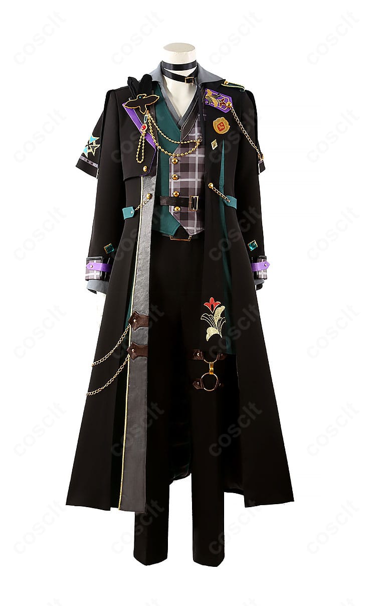 あんさんぶるスターズ!! インテリジェンス衣装の正面全身。ジャケットの発色とボタン配置、ベルト・チョーカーの収まりが分かる写真。