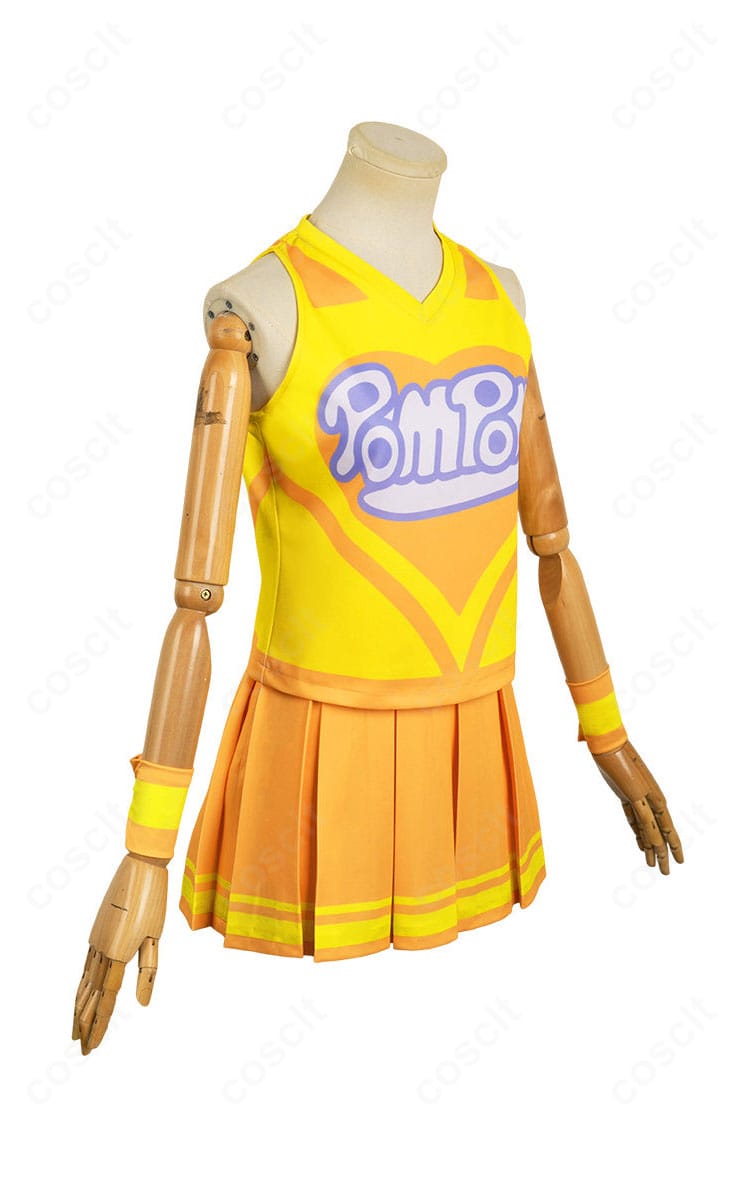 菜なれ花なれ 美空かなた チアコスプレ衣装の右側面。ウエストラインのフィット感とスカートのフレアが分かる角度。