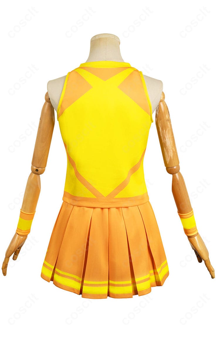 菜なれ花なれ 美空かなた チアコスプレ衣装の背面。後ろ開き仕様と背面装飾の配置をはっきり示したディテール。