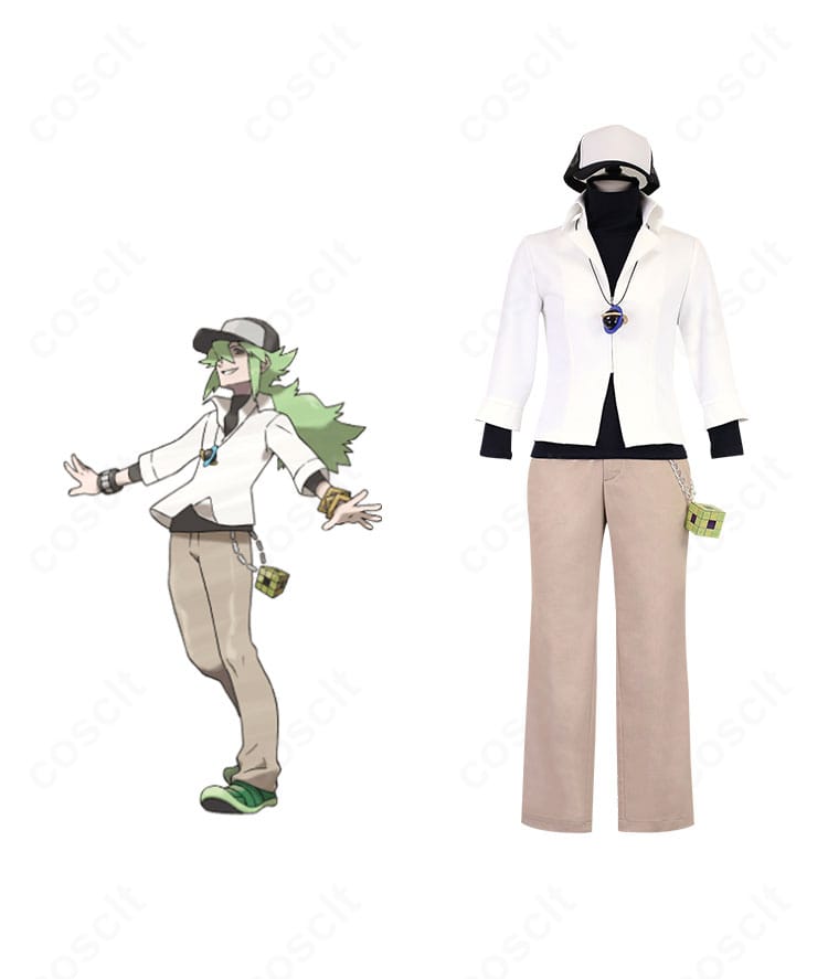 N（エヌ）プラズマ団の王 コスプレ衣装の正面全体とキャラクタービジュアルの比較、質感まで再現したセット