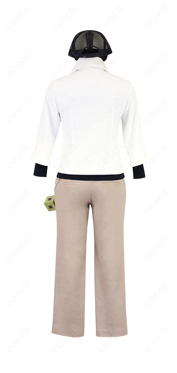 N（エヌ）プラズマ団の王 コスプレ衣装の背面全体。コートラインとパンツのシルエットが分かるカット