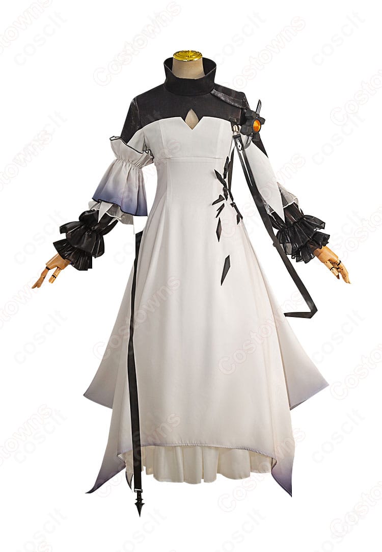 アークナイツ テレジア コスプレ衣装の正面全体。ハリのある生地感と精緻な刺繍、きれいなドレスシルエットが強調されたディテール重視の商品写真。