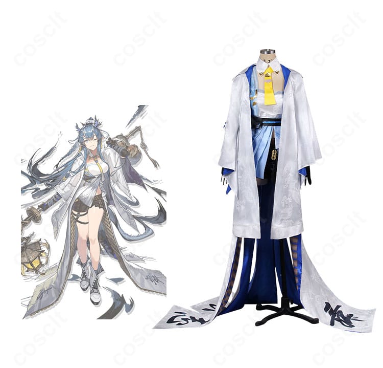 アークナイツ リンのコスプレ衣装・正面全体。ロングコートとスカーフを含む上品なフルセットを着用イメージで表示