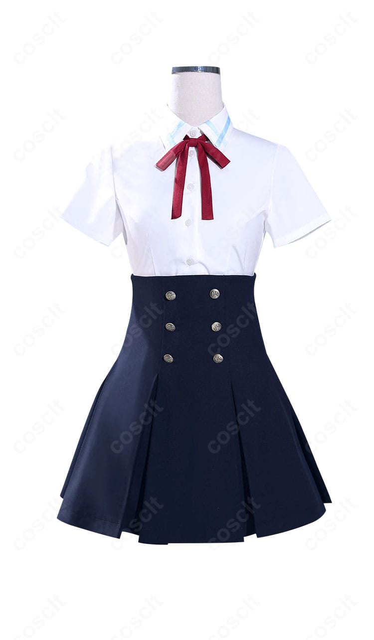 結城明日奈コスプレのシャツ前面ディテール。発色の良い生地感と端正なステッチで襟元が綺麗に収まる設計です。