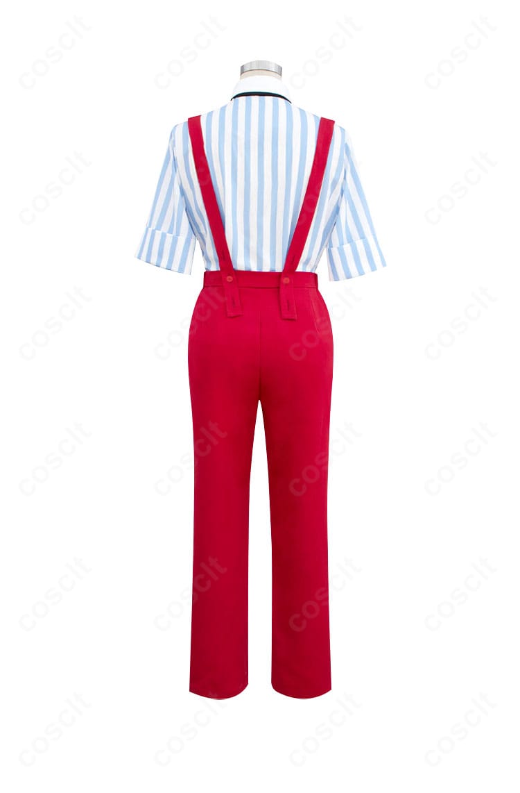 重音テト メズマライザー衣装の背面画像。背中の切り替えやオーバーオールのストラップ位置など後ろ姿のディテールを示す。