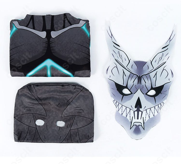 怪獣清掃業者制服コスプレの3点セット内容（全身タイツ・頭部マスク・仮面）一覧