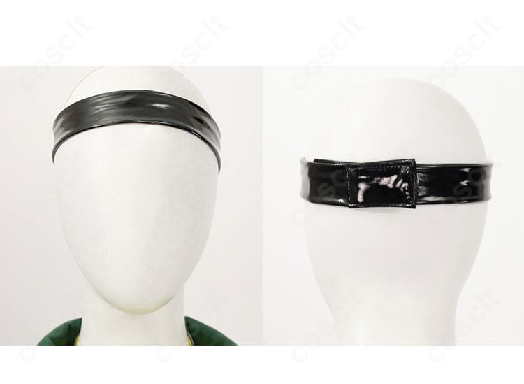 ヘアバンドの素材感と幅、装着位置の参考が分かるヘッドアクセサリーのクローズアップ。