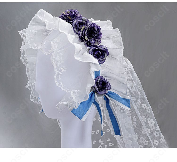 エマ・ウッズ(庭師)コスの頭飾りクローズアップ。繊細な装飾と仕立ての良さが分かるアップ画像。