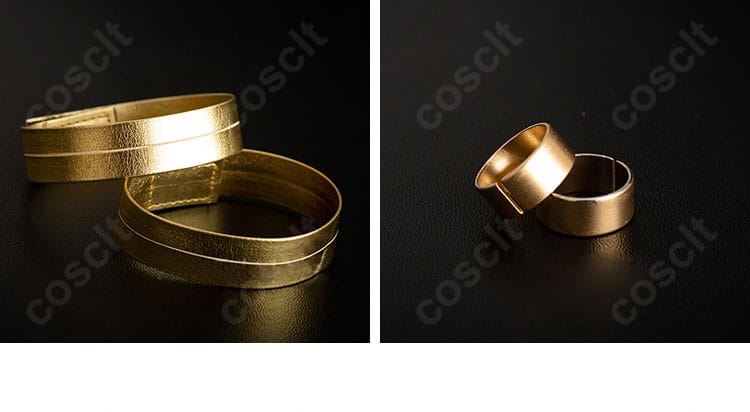 首飾りとリングのジュエリーパーツ。リンらしさを演出する小物の配置と質感が分かる画像