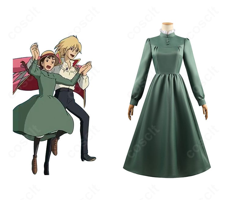 ハウルの動く城 ソフィー・ハッターの緑ワンピース正面とキャラ比較。清楚な発色と上品シルエットがわかる構図