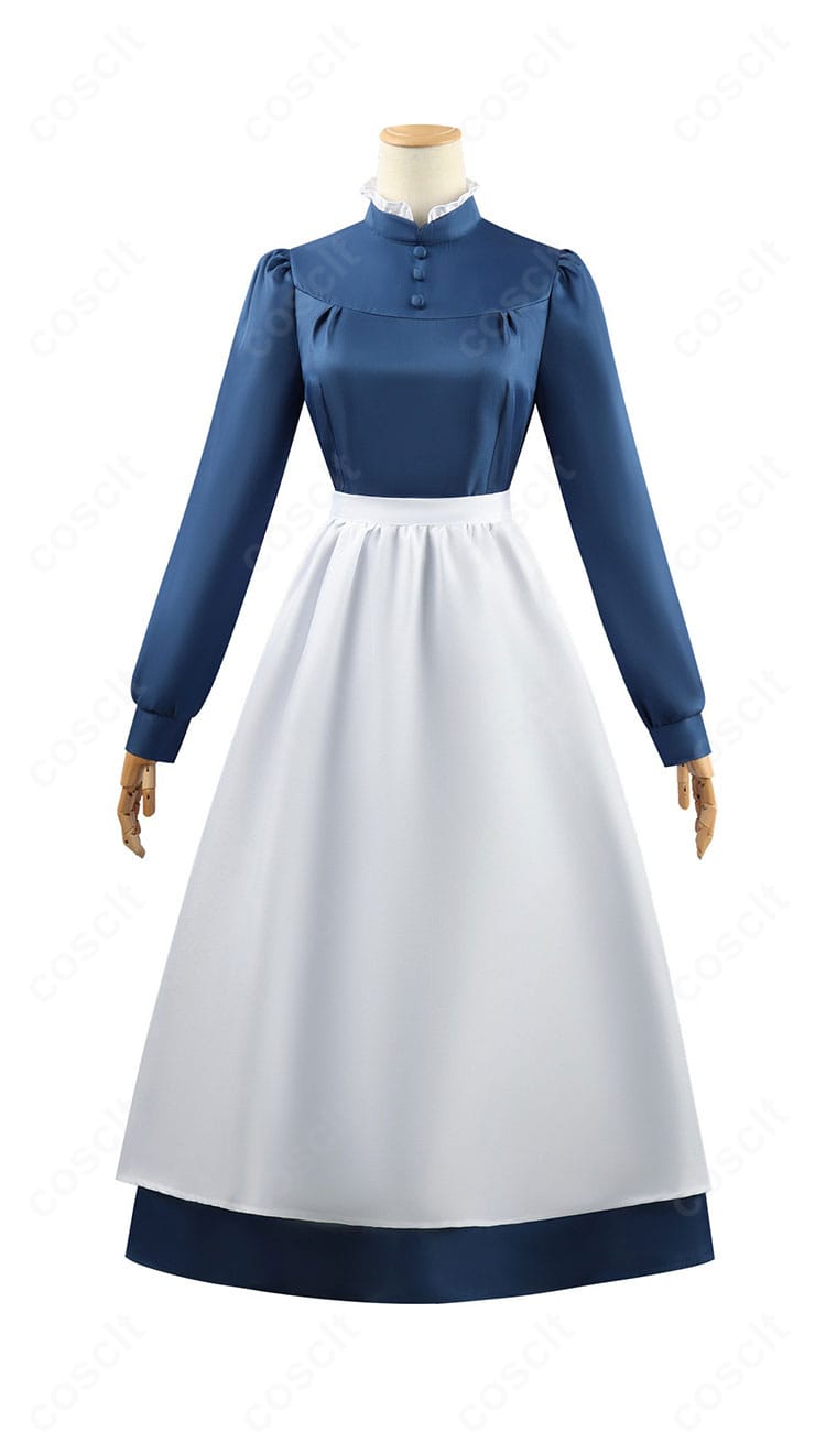 ソフィー・ハッター 青ワンピース コスプレ衣装の正面ディテール。落ち着いた発色と襟・袖のラインが上品に映えるフロントビュー。