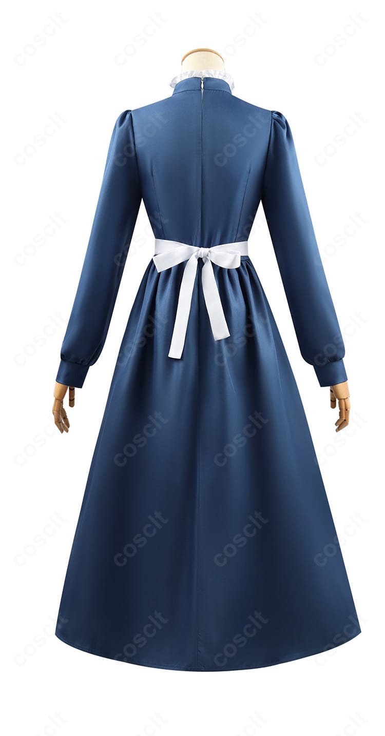 ソフィー・ハッター 青ワンピース コスプレ衣装の背面。すっきりしたバックスタイルと自然なロング丈シルエットが360度美しい印象。