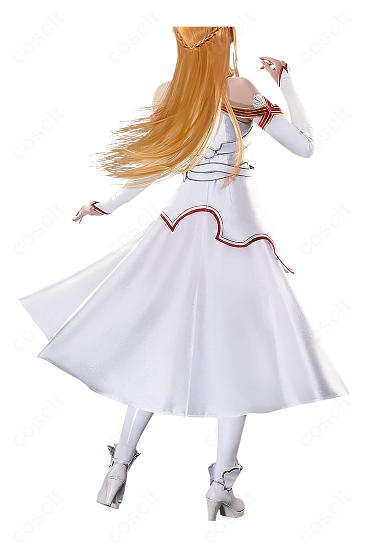 アスナコスプレ衣装の背面ディテール。背中の留めと裾のカッティングをわかりやすく撮影