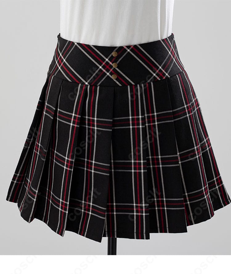 ペルソナ5 新島真 学生Ver.制服コスプレのスカート装飾ディテール。プリーツの立体感と端処理を示す。