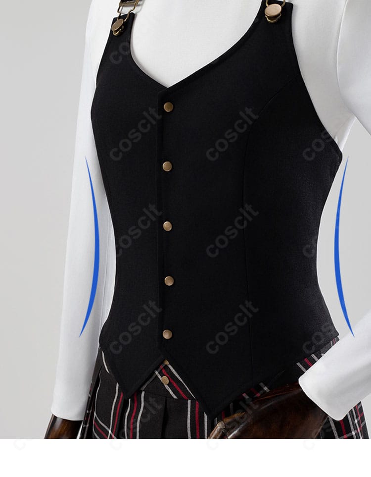 ペルソナ5 新島真 学生Ver.制服コスプレの上衣装飾。細部のステッチと装飾の仕立てをクローズアップ。