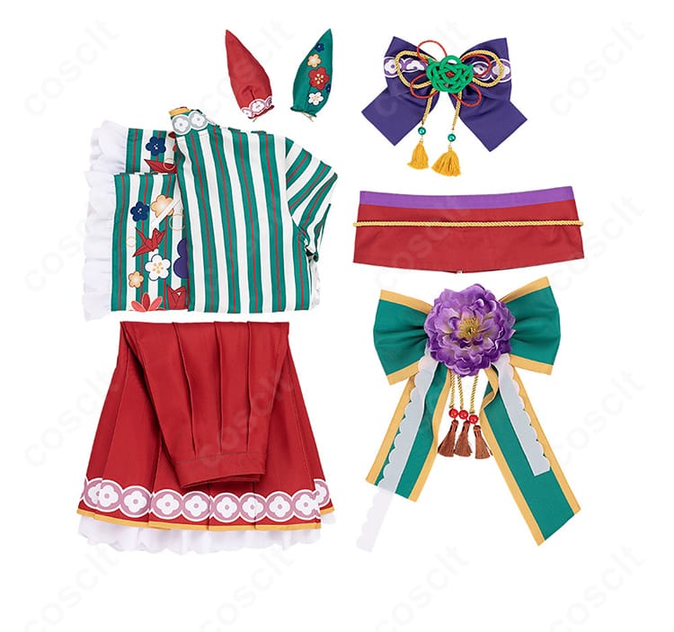 ウマ娘 ナイスネイチャ 正月衣装コスプレ セット内容一式（上着、スカート、コルセットベルト、腰蝶結び、耳、髪飾り）