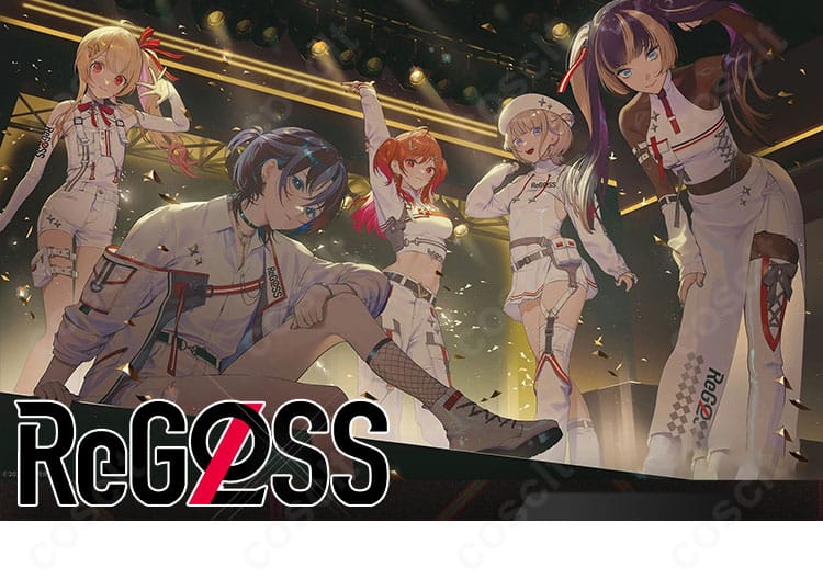 ホロライブ ReGLOSS 轟はじめを再現したフルコーデのキャラクターイメージ。コートとアクセサリーの配色・質感を忠実に表現。