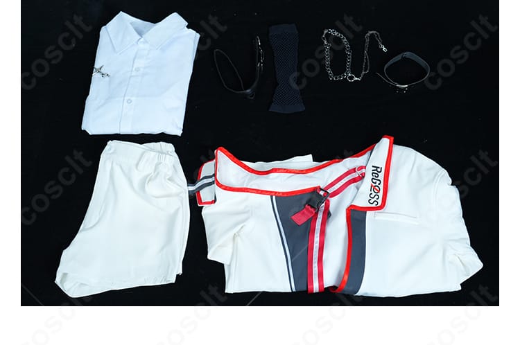 火威青 通常衣装コスプレのセット内容一覧。コート・シャツ・ショートパンツ・網タイツ・チョーカー・胸飾り・ネックレスを明示。