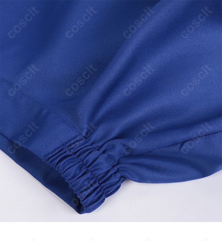 アクア衣装 スカート上部の装飾。刺繍モチーフと配色ラインの整ったステッチ。