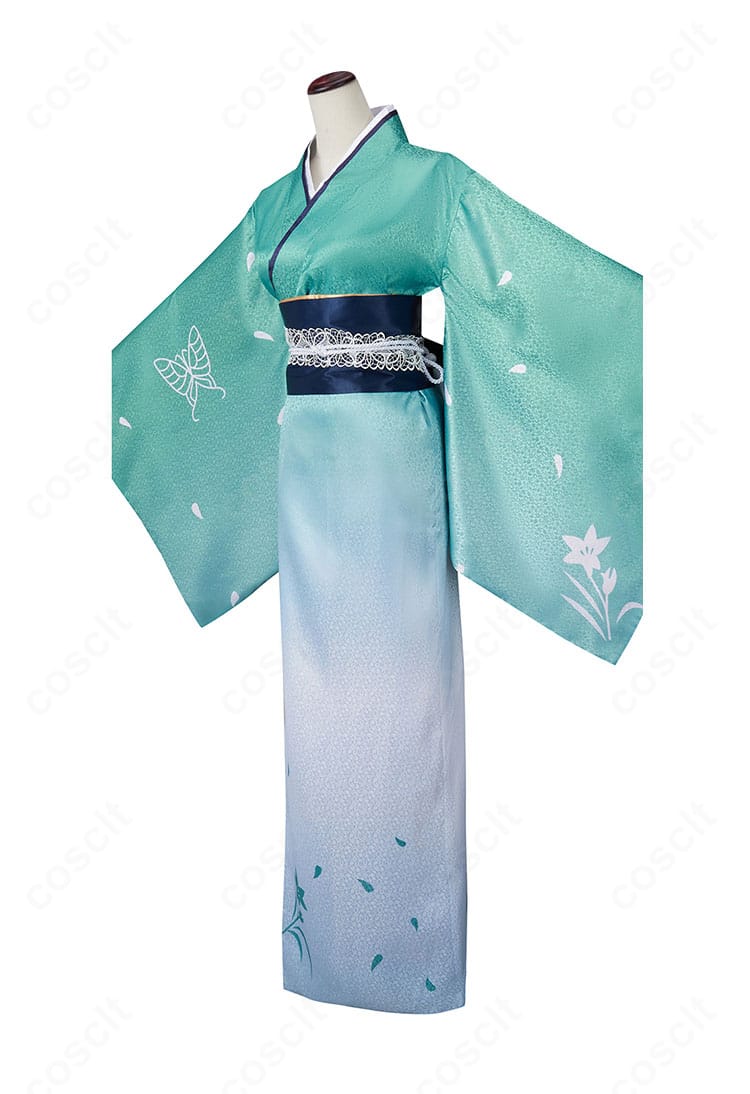 商品側面図|モルガン 和装コスプレの側面ライン、袖口の広がりと腰紐の位置関係を確認できる画像