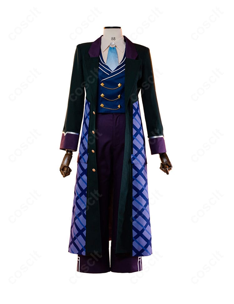 プロジェクトセカイ 神代類 コスプレ衣装の正面全身。コート・ベスト・シャツ・ネクタイ・ズボンのシルエットが分かる画像