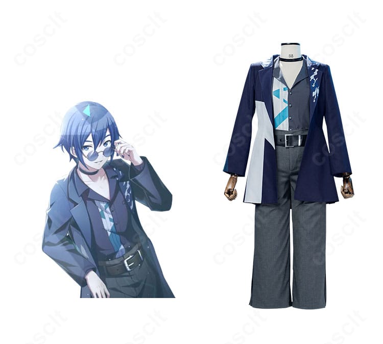 プロセカ KAITO「こだわりじゃない?」コスプレ衣装を着用した正面全身とキャラクター融合イメージ。コートと羽翼モチーフで世界観を再現。