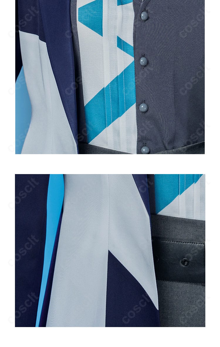 前立てのボタン装飾とウエスト周りの構成。門襟〜腰の仕上がりの良さと整った縫製を表現。