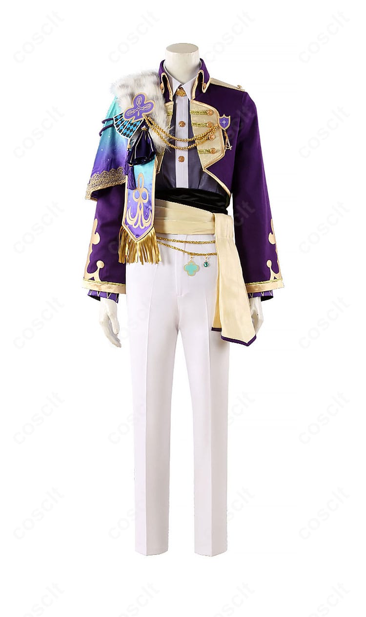 神代類 コスプレ衣装の正面ディテール。襟元や胸飾り、ショールの配置がわかる高精度な仕立て。