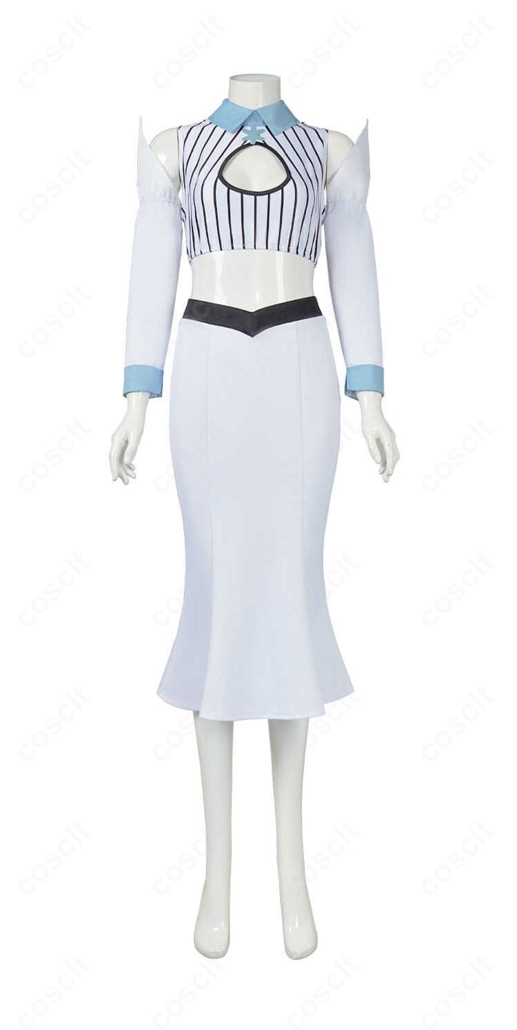 BLEACH 井上織姫 コスプレ衣装の正面全体。トップスとロングスカートのライン、白を基調とした上品な配色が確認できる。
