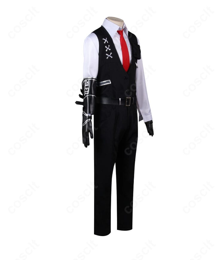 側面シルエットを強調。ベストの厚み、パンツの落ち感、手鎧の張り出しを示すムルソーコスプレ衣装側面