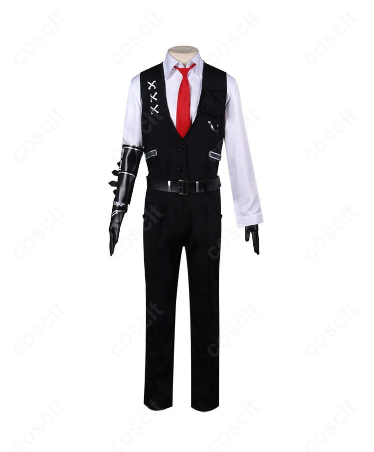 正面アップのディテール。ベストのライン、赤いネクタイ、シャツの質感まで確認できるLimbus Company ムルソー衣装