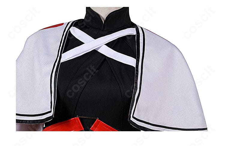 長尾景虎 コスプレ衣装の襟元とショール装飾ディテール。武将モチーフの上品な意匠をクローズアップ。