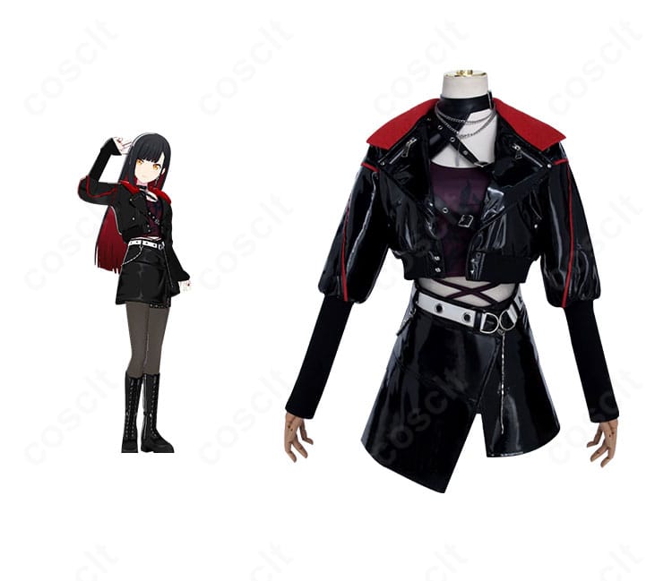 プロジェクトセカイ 白石杏『決戦の時』コスプレ衣装の正面とキャラクター比較画像。コートとアクセの全体バランスが分かる構図。