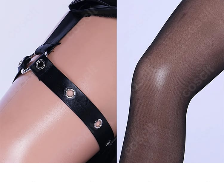 プロジェクトセカイ 白石杏『決戦の時』コスプレ衣装の腿部とタイツの装飾。配色バランスとコーデ全体の統一感を表現。