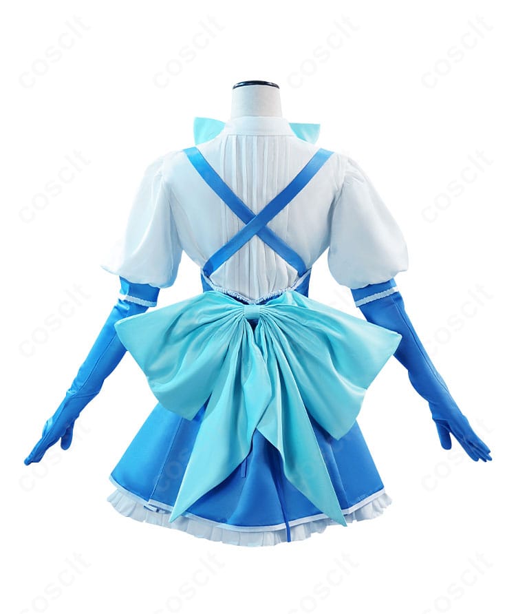 背面全体。大きな蝶結びと背中のライン、スカート裾のバランスが分かる水神小夜コスプレ衣装のバックビュー。