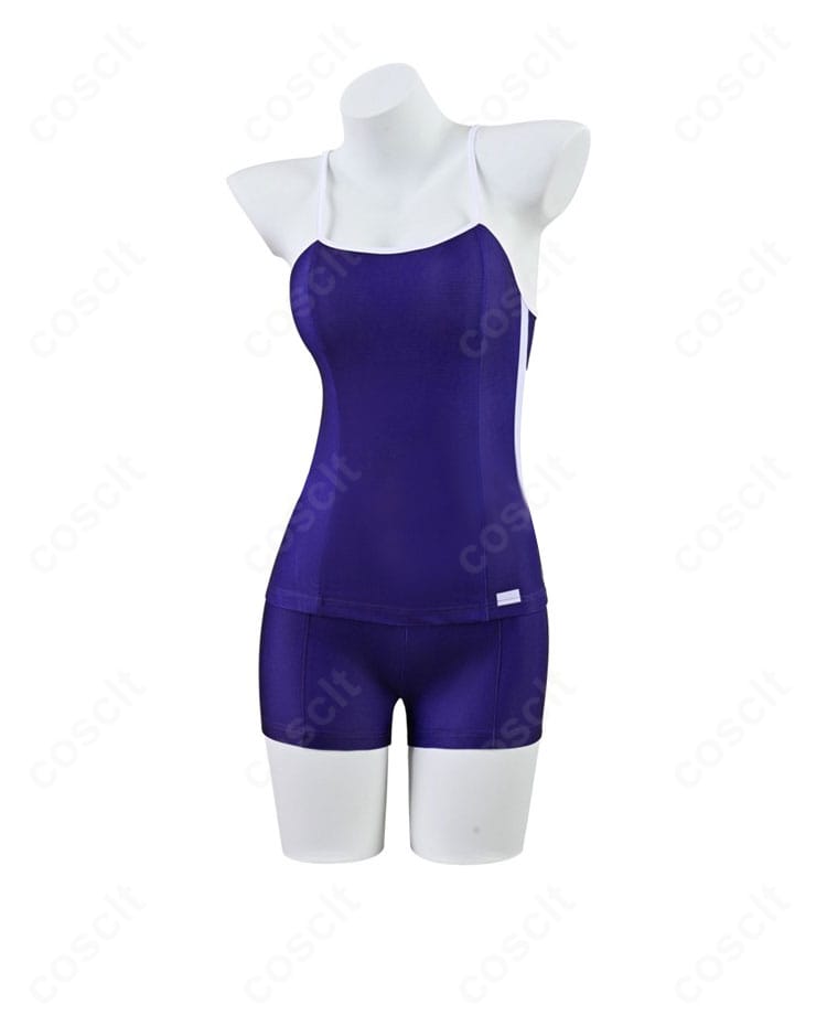 正面全体像。ウマ娘 プリティーダービー 競泳水着コスプレ衣装のシルエットと発色、サイズ感が分かるカット。