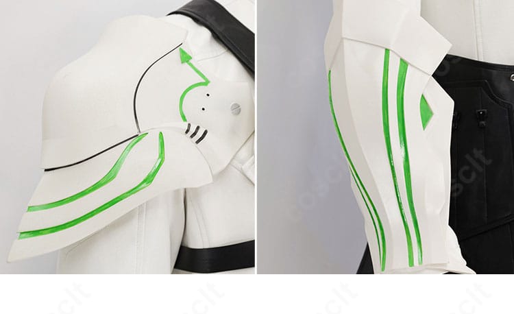 肩鎧と護腕の装飾詳細。光を拾う素材感でFFVIIの世界観を表現。