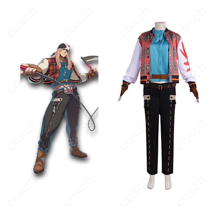 アクセル・ロウの公式ビジュアルと並んだ商品正面。ギルティギア ストライヴ版ロングコートのシルエットを忠実再現。