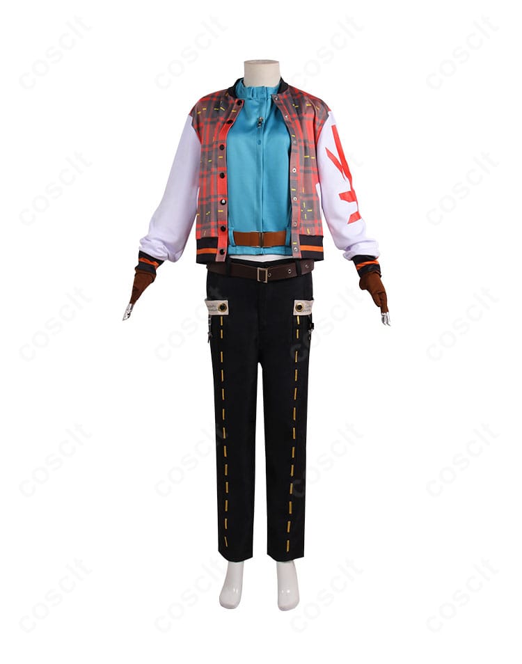 商品正面アップ。落ち着いた色味とハリ感のあるコートが特徴のアクセル・ロウ コスプレ衣装。縫製の直線美が映える。