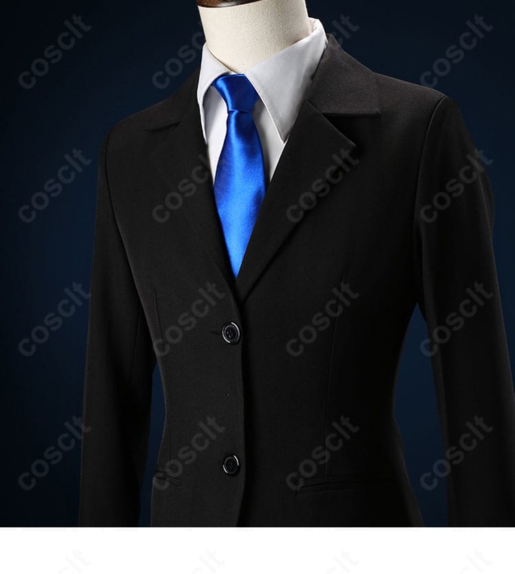 襟元・ネクタイ詳細:シャツの襟形状とネクタイの幅・結び目の仕立てを示すディテール画像