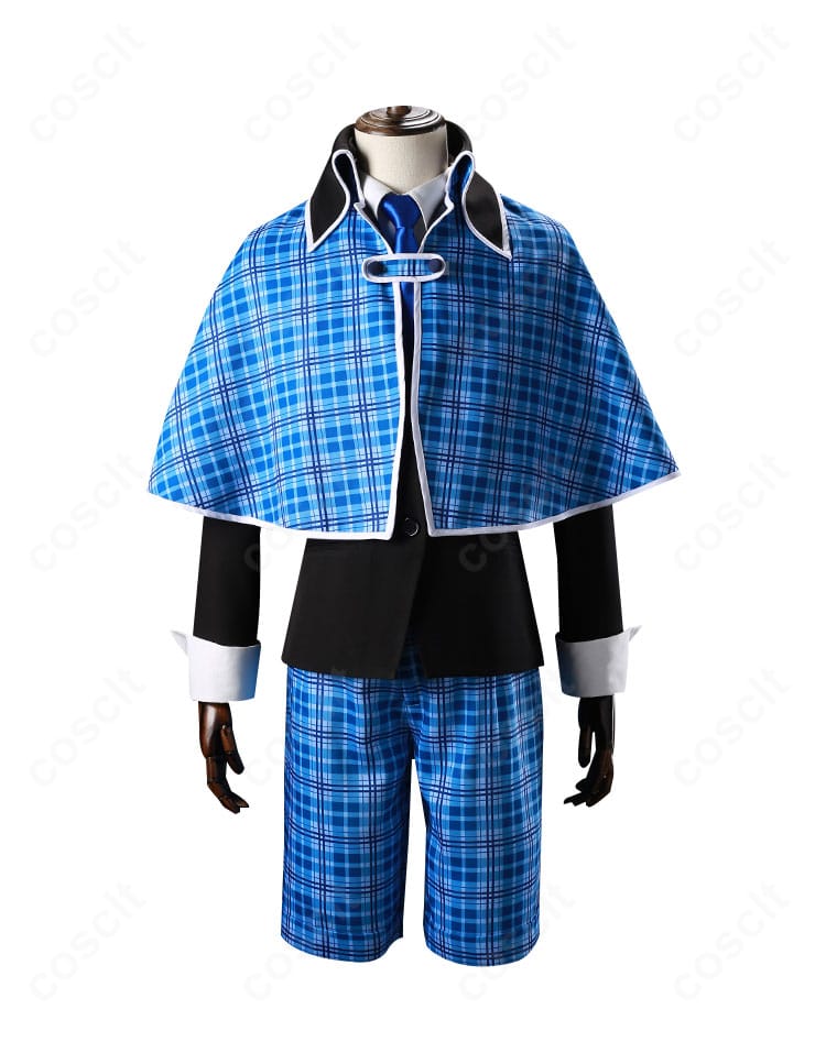 商品正面:ガーディアン制服のコートとマント、シャツ、ネクタイ、半ズボンの構成と質感が分かる正面写真